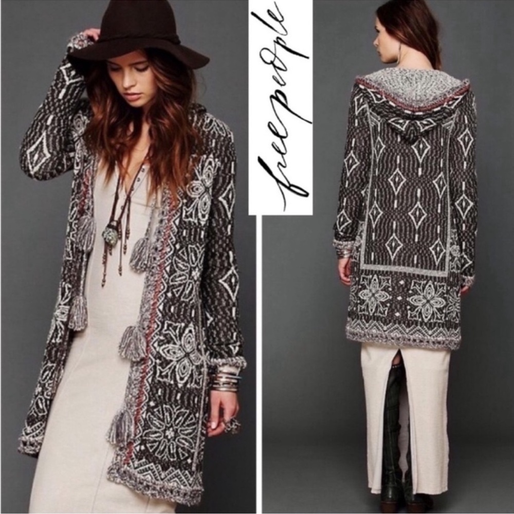 Free People Black and White Patterned Cardigan
